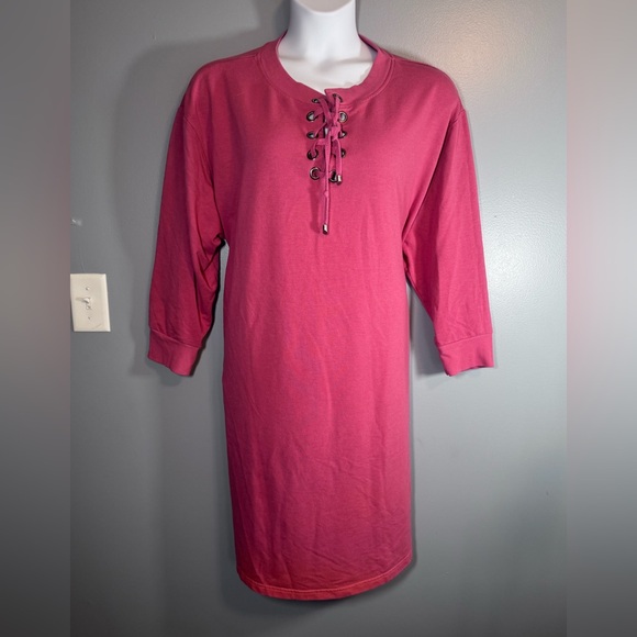 Woman Within 2X Pink Lace-Up Shift Dress Pockets 3/4 Sleeve Plus Size 26W/28W - Picture 5 of 13